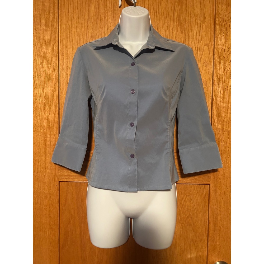 Vintage Y2K Iridescent Express Shirt Slate Blue 3/4 Sleeve Button Up Size 1/2 S